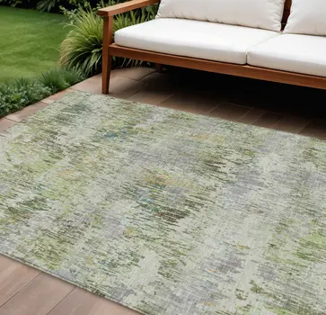 8' X 10' Artichoke Green And Fern Green Striped Washable Indoor Outdoor Area Rug
