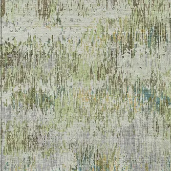 10' X 14' Artichoke Green And Fern Green Striped Washable Indoor Outdoor Area Rug
