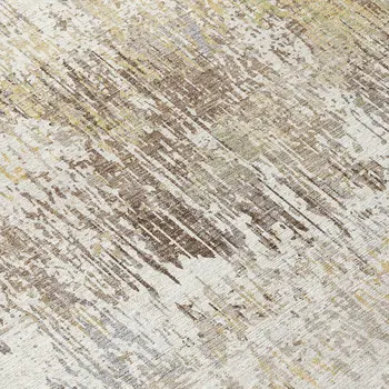8' Ivory And Taupe Round Striped Washable Indoor Outdoor Area Rug
