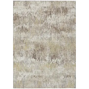 9' X 12' Ivory And Taupe Striped Washable Indoor Outdoor Area Rug