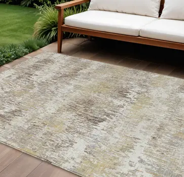 10' X 14' Ivory And Taupe Striped Washable Indoor Outdoor Area Rug