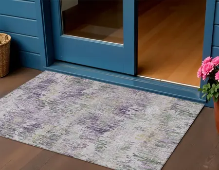 3' X 5' Lavender And Purple Striped Washable Indoor Outdoor Area Rug