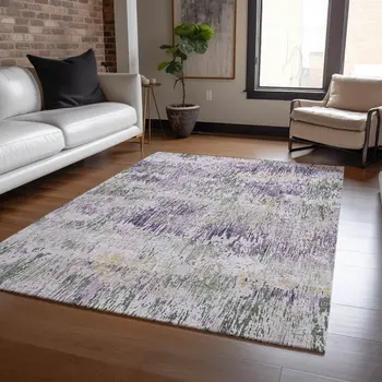 3' X 5' Lavender And Purple Striped Washable Indoor Outdoor Area Rug