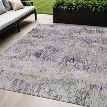 5' X 8' Lavender And Purple Striped Washable Indoor Outdoor Area Rug