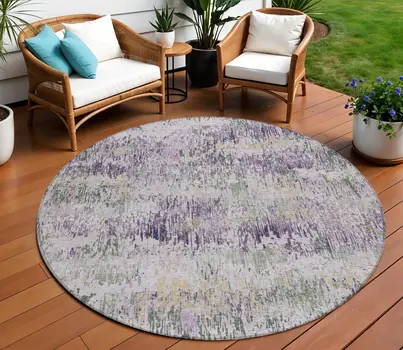8' Lavender And Purple Round Striped Washable Indoor Outdoor Area Rug