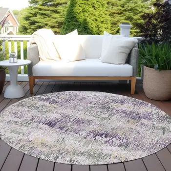 8' Lavender And Purple Round Striped Washable Indoor Outdoor Area Rug