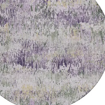 8' Lavender And Purple Round Striped Washable Indoor Outdoor Area Rug