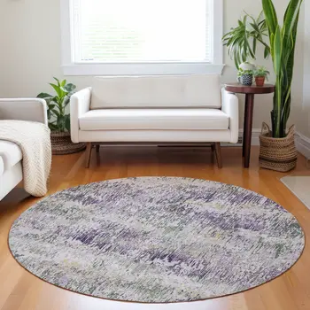 8' Lavender And Purple Round Striped Washable Indoor Outdoor Area Rug