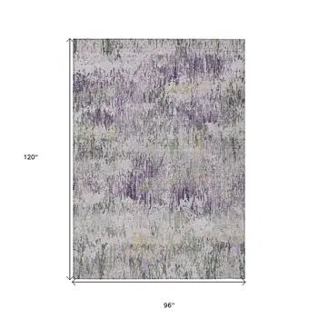 8' X 10' Lavender And Purple Striped Washable Indoor Outdoor Area Rug