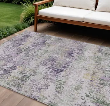 8' X 10' Lavender And Purple Striped Washable Indoor Outdoor Area Rug
