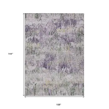 9' X 12' Lavender And Purple Striped Washable Indoor Outdoor Area Rug