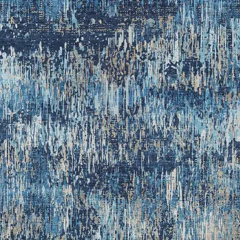 3' X 5' Navy Blue And Denim Blue Striped Washable Indoor Outdoor Area Rug