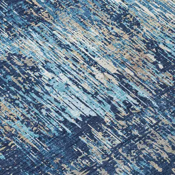 8' Navy Blue And Denim Blue Round Striped Washable Indoor Outdoor Area Rug