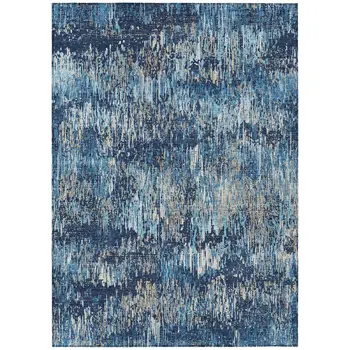 9' X 12' Navy Blue And Denim Blue Striped Washable Indoor Outdoor Area Rug