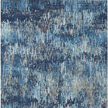 9' X 12' Navy Blue And Denim Blue Striped Washable Indoor Outdoor Area Rug