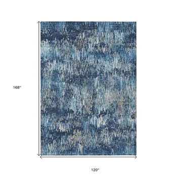 10' X 14' Navy Blue And Denim Blue Striped Washable Indoor Outdoor Area Rug