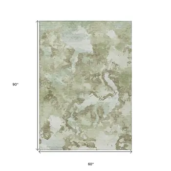 5' X 8' Artichoke Green And Fern Green Abstract Washable Indoor Outdoor Area Rug