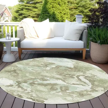 8' Artichoke Green And Fern Green Round Abstract Washable Indoor Outdoor Area Rug