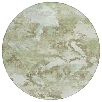 8' Artichoke Green And Fern Green Round Abstract Washable Indoor Outdoor Area Rug