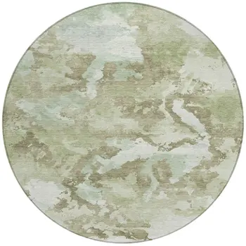 8' Artichoke Green And Fern Green Round Abstract Washable Indoor Outdoor Area Rug