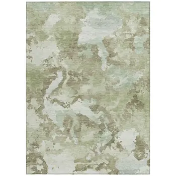 9' X 12' Artichoke Green And Fern Green Abstract Washable Indoor Outdoor Area Rug