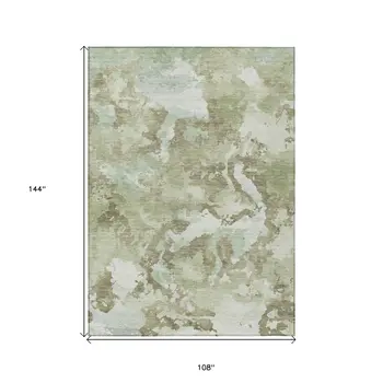 9' X 12' Artichoke Green And Fern Green Abstract Washable Indoor Outdoor Area Rug