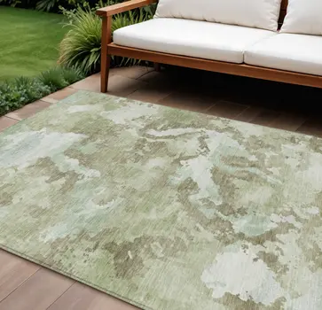 9' X 12' Artichoke Green And Fern Green Abstract Washable Indoor Outdoor Area Rug