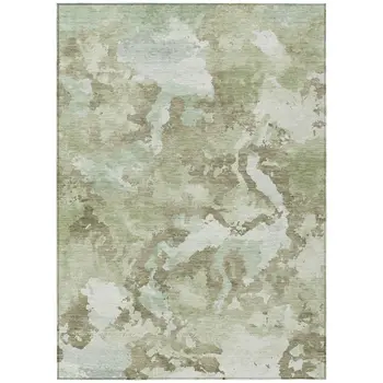 9' X 12' Artichoke Green And Fern Green Abstract Washable Indoor Outdoor Area Rug