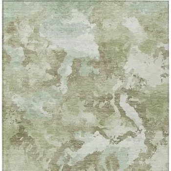 9' X 12' Artichoke Green And Fern Green Abstract Washable Indoor Outdoor Area Rug
