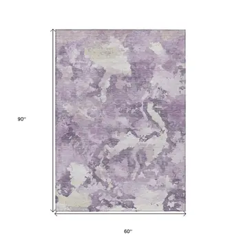 5' X 8' Lavender And Lilac Abstract Washable Indoor Outdoor Area Rug