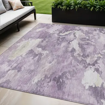 5' X 8' Lavender And Lilac Abstract Washable Indoor Outdoor Area Rug