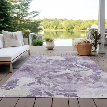 5' X 8' Lavender And Lilac Abstract Washable Indoor Outdoor Area Rug