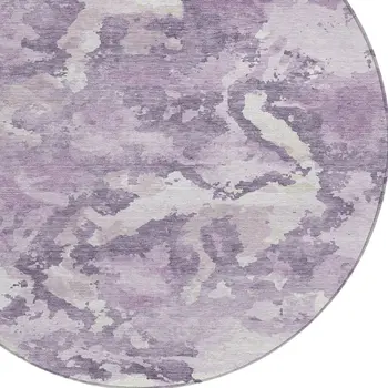 8' Lavender And Lilac Round Abstract Washable Indoor Outdoor Area Rug