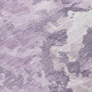 8' Lavender And Lilac Round Abstract Washable Indoor Outdoor Area Rug