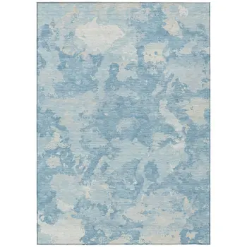 3' X 5' Sky Blue And Denim Blue Abstract Washable Indoor Outdoor Area Rug