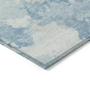 3' X 5' Sky Blue And Denim Blue Abstract Washable Indoor Outdoor Area Rug