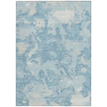 3' X 5' Sky Blue And Denim Blue Abstract Washable Indoor Outdoor Area Rug