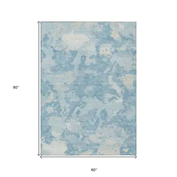 5' X 8' Sky Blue And Denim Blue Abstract Washable Indoor Outdoor Area Rug
