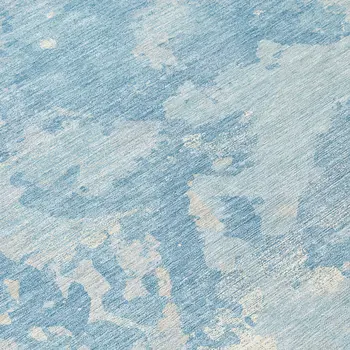 8' Sky Blue And Denim Blue Round Abstract Washable Indoor Outdoor Area Rug