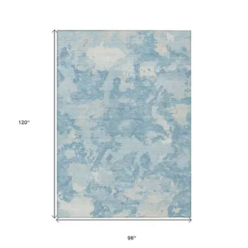 8' X 10' Sky Blue And Denim Blue Abstract Washable Indoor Outdoor Area Rug