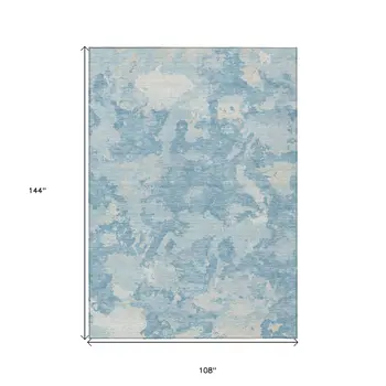 9' X 12' Sky Blue And Denim Blue Abstract Washable Indoor Outdoor Area Rug