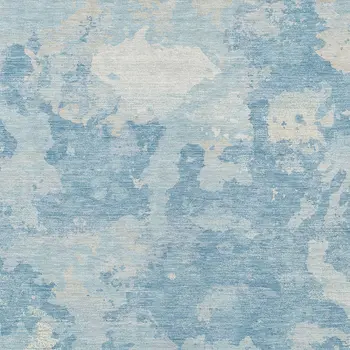 9' X 12' Sky Blue And Denim Blue Abstract Washable Indoor Outdoor Area Rug