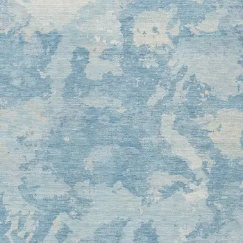 10' X 14' Sky Blue And Denim Blue Abstract Washable Indoor Outdoor Area Rug