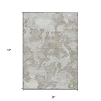 3' X 5' Taupe And Brown Abstract Washable Indoor Outdoor Area Rug