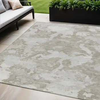 5' X 8' Taupe And Brown Abstract Washable Indoor Outdoor Area Rug