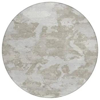 8' Taupe And Brown Round Abstract Washable Indoor Outdoor Area Rug