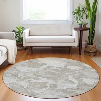 8' Taupe And Brown Round Abstract Washable Indoor Outdoor Area Rug