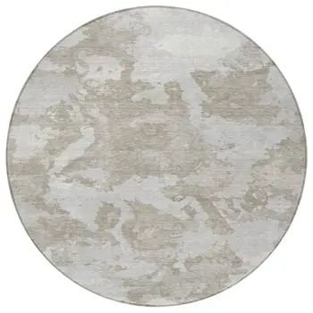 8' Taupe And Brown Round Abstract Washable Indoor Outdoor Area Rug