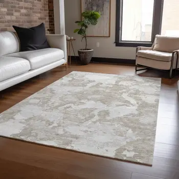 10' X 14' Taupe And Brown Abstract Washable Indoor Outdoor Area Rug