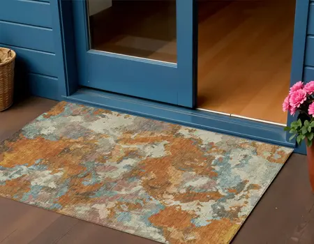 3' X 5' Copper And Orange Abstract Washable Indoor Outdoor Area Rug